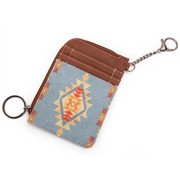 Wrangler Western Art Print Mini Zip Card Case Wallet / Canvas, PU Leather / NIB - Picture 1 of 6